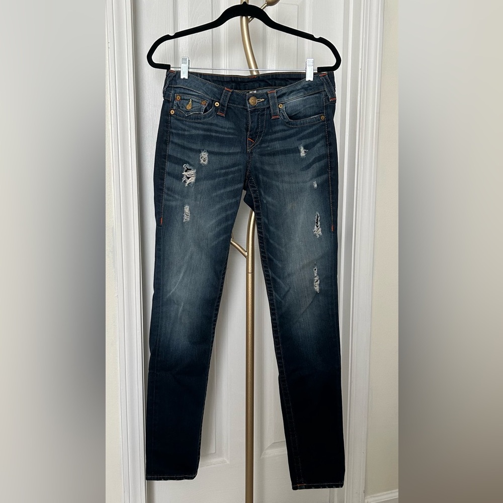 True Religion Sz 28 Skinny W/Flaps Distressed
